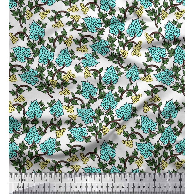Soimoi Georgette Viscose Fabric Leaves & Floral Block Fabric Prints by Yard 42 Inch Wide