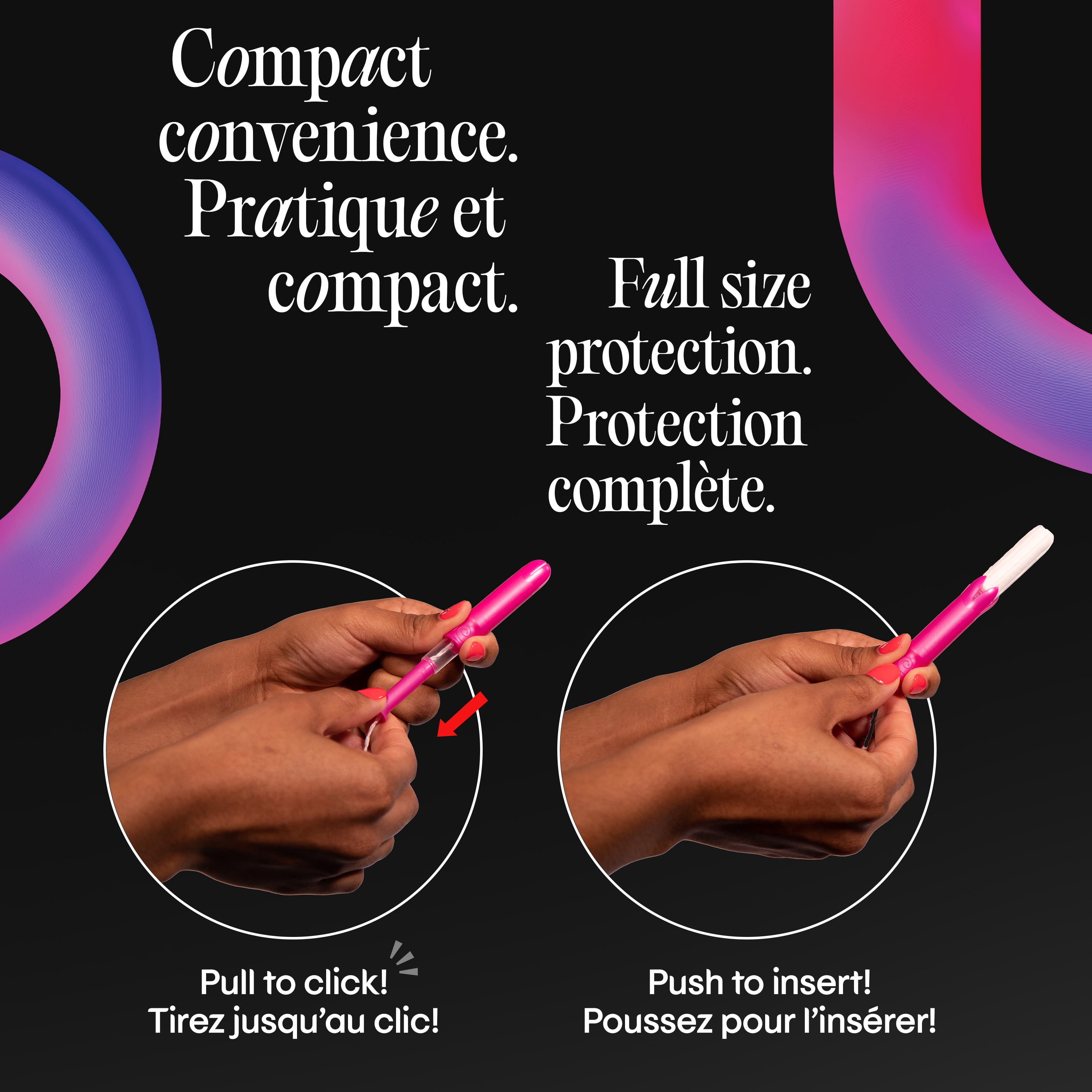 Tampons compacts U by Kotex Click, réguliers/super, emballage multiple, non parfumés, 15 tampons