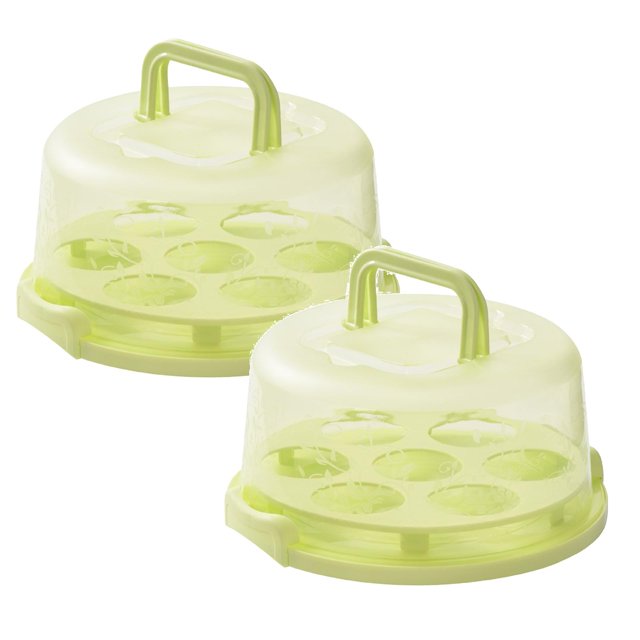 Oleegame 2PC Tin Foil Roll Cake Container Plastic Cover Lid Cake Cupcake Holder Portable Round Two Base For Cookies Fruit Etc