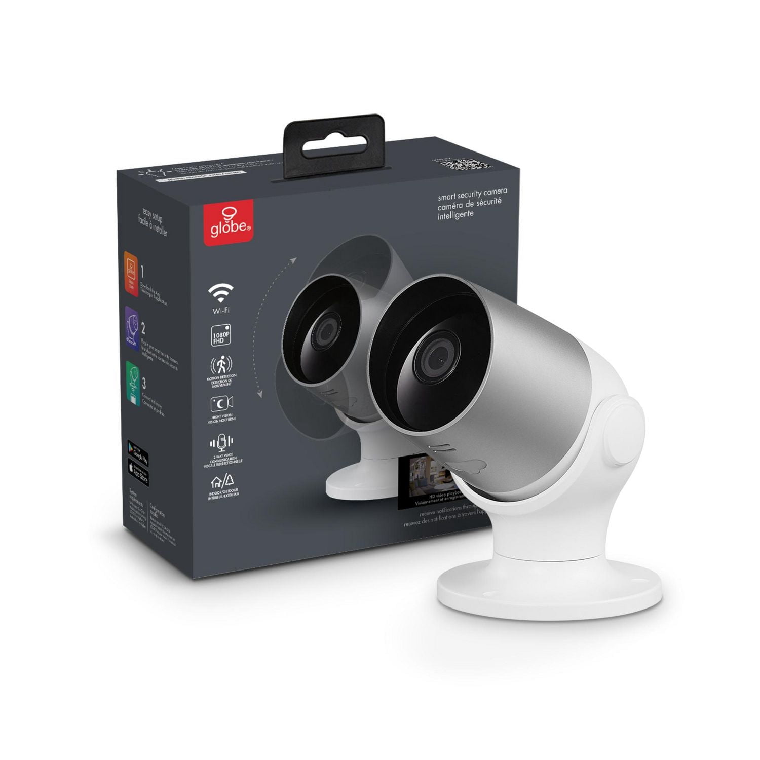 Globe Electric Smart Silver and White Indoor Security Camera with 2-Way Voice Control, Industrial Style