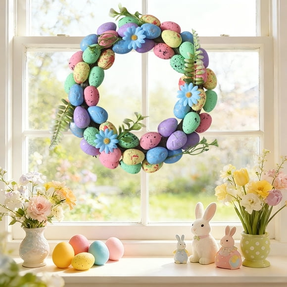 CaiYueKe Easter Wreath Spring Door Hanging Floral Garland Decoration Party Home Decor Holiday Rattan Wall Hanging Easter Egg Butterfly Ornament for Indoor Outdoor