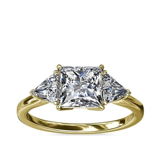 1.00 Carat Excellent Princess Cut Real Diamond New Design Three Stone Ring for Wedding Solid 18K Yellow Gold Size 11