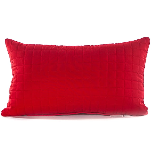 Gouchee Design Grid Long Cushion in red with a quilted grid pattern, rectangular 20 by 12 inch decorative throw pillow made of brushed microfiber polyester fabric filled with polyester, featuring a zipper closure for easy shell removal and washing, suitable for home décor.