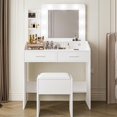 thumbnail image 1 of Vanity Desk with Mirror & Lights, Makeup Table with Charging Station, 3-Color LED, Hairdryer Holder & Storage Shelves, Includes Stool, 1 of 8