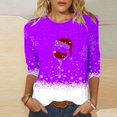 thumbnail image 2 of KIHOUT Hauts pour Femmes Manches Longues Liquidation Mode Petite Confortable Col Rond Manches 3/4 Imprimé de Noël T-shirt Décontracté Blouse, 2 of 4