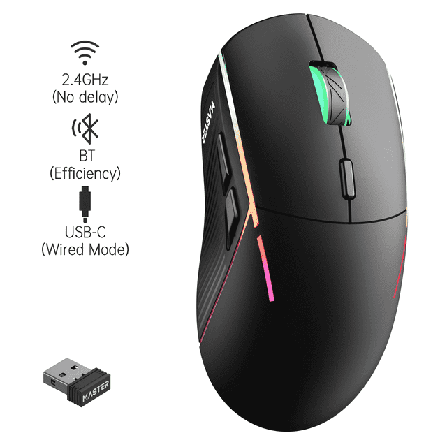 FFN Wireless Gaming Mouse ,Colorful 9 Backlight,16000 DPI,75H Battery Standby,3 Mode USB-C/2.4G/Dual Bluetooth 5.0 Portable Rechargeable Gaming Mice for PC/PS5/Mac Computer and Laptop/Tablet-Black