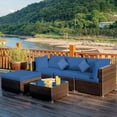 thumbnail image 1 of Costway 5PCS Outdoor Patio Rattan Furniture Set Sectional Conversation W/Navy Cushions, 1 of 10