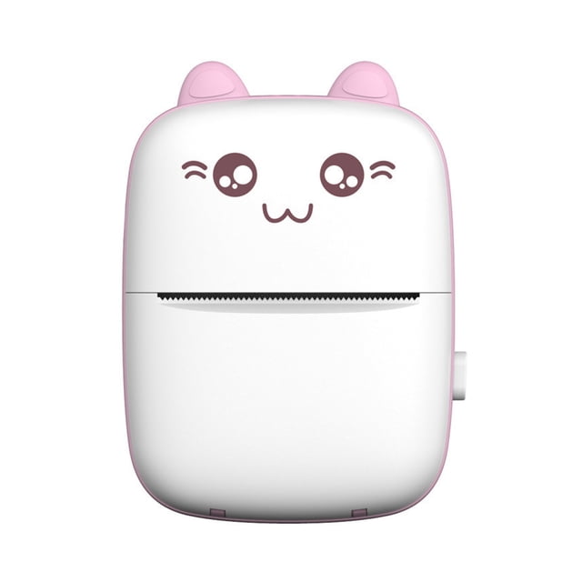 Graflsoa Portable Bluetooth Thermal Printer with Adorable Cat Design, Pink ABS Mini Printer for Barcode, Label, and Mistake Printing, Includes 1 Roll of Paper and Built-in 1000mAh Battery