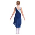 thumbnail image 2 of RUNQHUI Filles Enfants Sans Manches Ballet Lyrique Danse Contemporain Moderne Costumes Robe Asymétrique en Maille Bleu Marine 14, 2 of 7