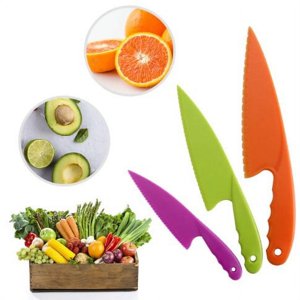 MesaSe Plastic Kitchen Knife Set of 3  Nylon Kitchen Knives for Kids  Safe Colorful Plastic Cooking Knives for Children