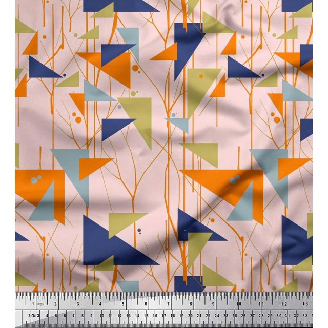 Soimoi Rayon Fabric Dot,Branches & Triangle Geometric Print Fabric by The Yard 42 Inch Wide