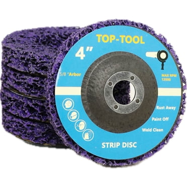 Top-Tool Lot de 5 Disques en Bande de Poly de 4 Pouces - Roue Détachante de Rouille et de Peinture pour Meuleuse d'Angle (Arbre de 5/8 Pouces, Carbure de Silicium Violet)