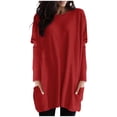 thumbnail image 1 of AherBiu Women Tops Trendy Long Sleeve Flowy Shirts Fall Loose Fitted Crewneck Pullover with Pockets, 1 of 4