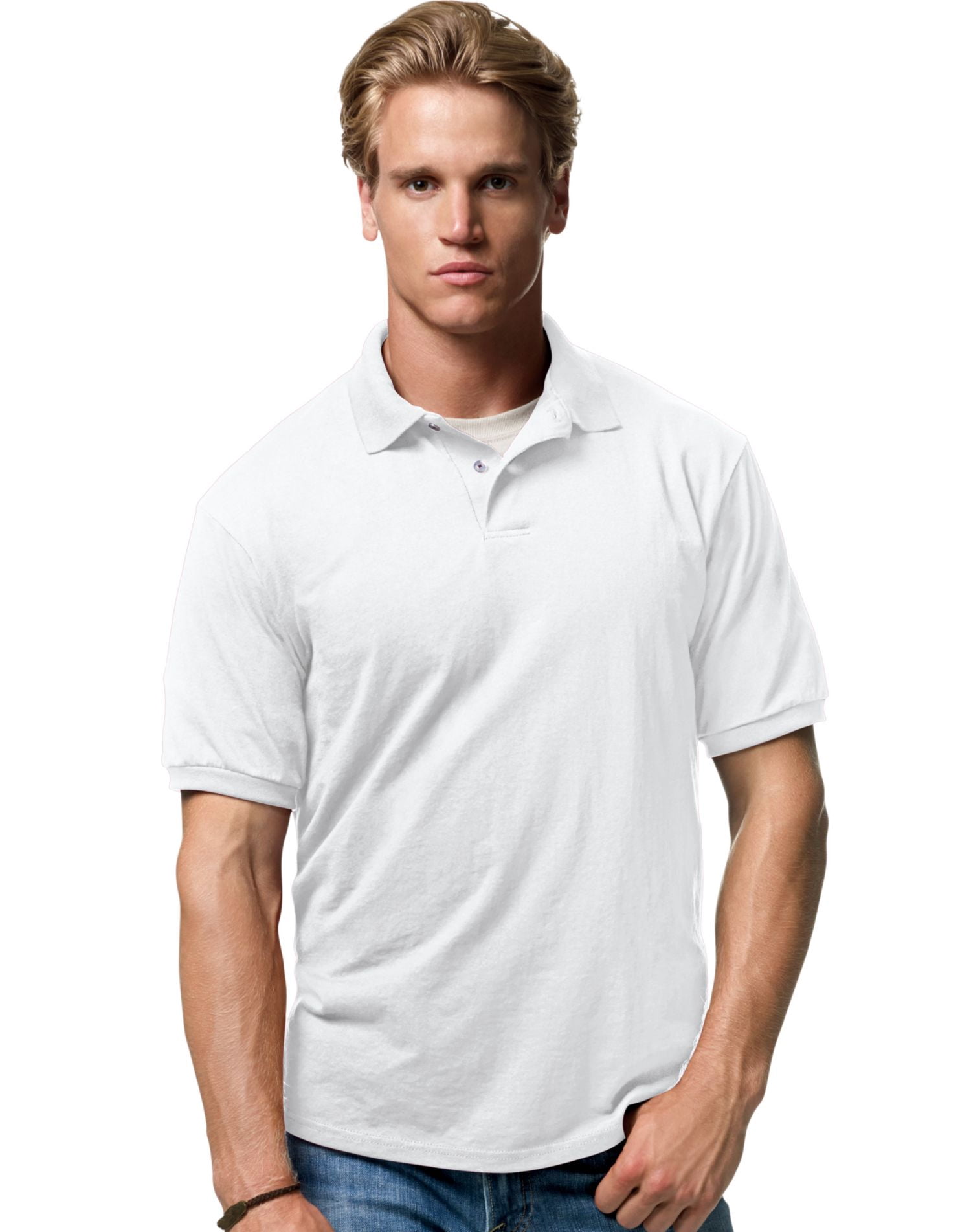 Hanes Cotton-Blend Men`s Jersey Polo, 2XL, White