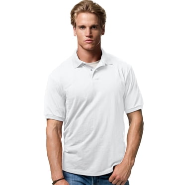 Hanes Cotton-Blend Men`s Jersey Polo, 2XL, White