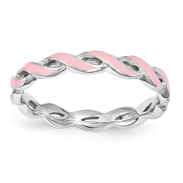 Argent Sterling Empilable Expressions Rose Émail Anneau Taille 9
