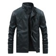 thumbnail image 4 of Mens Autumn Fashion Pure Color Stand Collar Imitation Leather Jacket Coat, 4 of 8