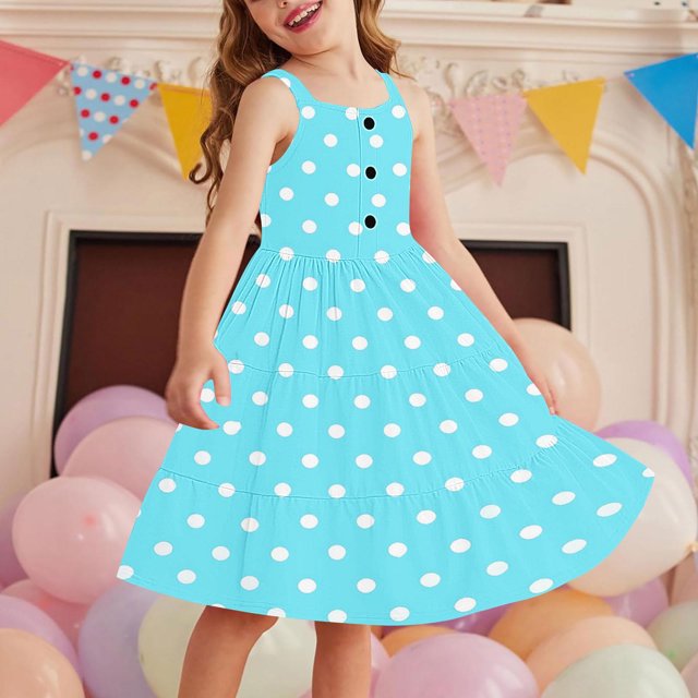 LOVZFMLL Robe d'Été Décontractée Sans Manches à Col Rond avec Boutons et Poches pour Filles de 2 à 12 Ans