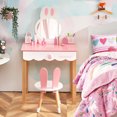 thumbnail image 3 of Costway Kids Vanity Set Rabbit Makeup Dressing Table Chair Set W/ Mirror Drawer Pink, 3 of 10