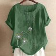thumbnail image 2 of CHOK Mchoice Chemises pour Femmes 2024 à Manches Courtes Décontractées Hauts Grande Taille Col Rond Imprimé Ample Blouse en Coton et Lin à Boutons, 2 of 5