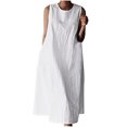 thumbnail image 2 of EGNMCR Robes de Fête pour Femmes Robe Débardeur Décontractée Sans Manches de Printemps/été pour Femmes, Unie, avec Poches, Col Rond, Plissée, en Coton et Lin, 2 of 8