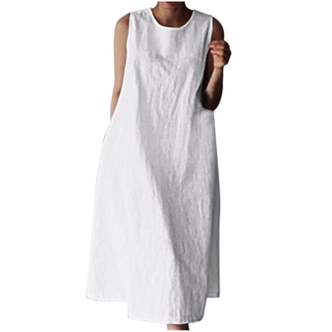 Birdeem Robe Débardeur Décontractée Sans Manches pour Femmes Printemps/été, Unie, avec Poches, Col Rond, Plissée, en Coton et Lin