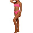 thumbnail image 4 of Women's 2 Piece Ribbed Bikini Sets, Adjustable Spaghetti Straps Sports Swimwear Bathing Suits Rose Red S, 4 of 5