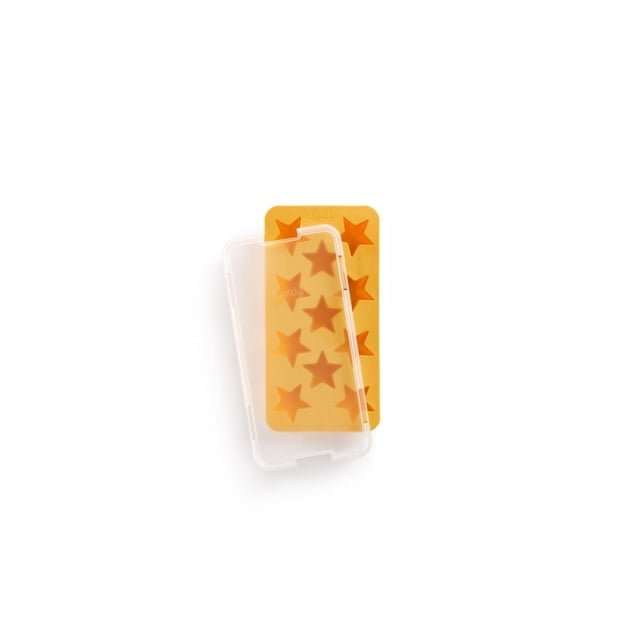 Lekue Star Bac à Glaçons avec Couvercle en Caoutchouc orange flexible avec Dix Cavités en Forme d'Étoile et un Couvercle en Plastique Transparent Qui Empêche les Odeurs et Permet l'Empilage, Convient pour Congélation d'Eau Ou de Glaçons Aromatisés dans le Rangement de la Cuisine.
