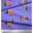 thumbnail image 2 of Soimoi Moss Georgette Fabric House,Tree & Car Transport Print Sewing Fabric Yard 42 Inch Wide, 2 of 3