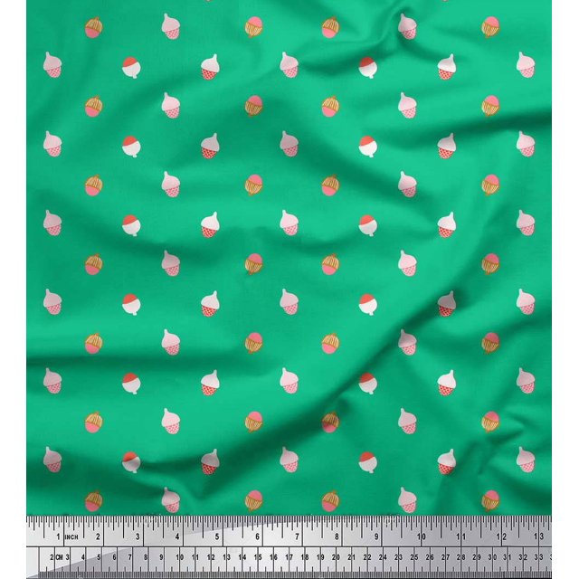 Soimoi Green Rayon Crepe Fabric Oaknut Fruits Decor Fabric Printed Yard 46 Inch Wide