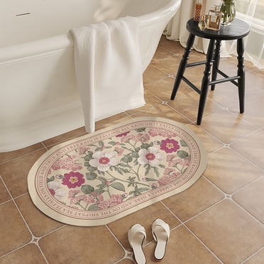 Gogreen Bath Mat - Bathroom Mat Rug Non Slip Super Absorbent Stain Resistant Quick Dry Thin Bathroom Rug-Bath Mats for Bathroom Floor Bathtub Vanity-Bathmat Bath Rug Easy Care (Pink Flower, 20"x32")