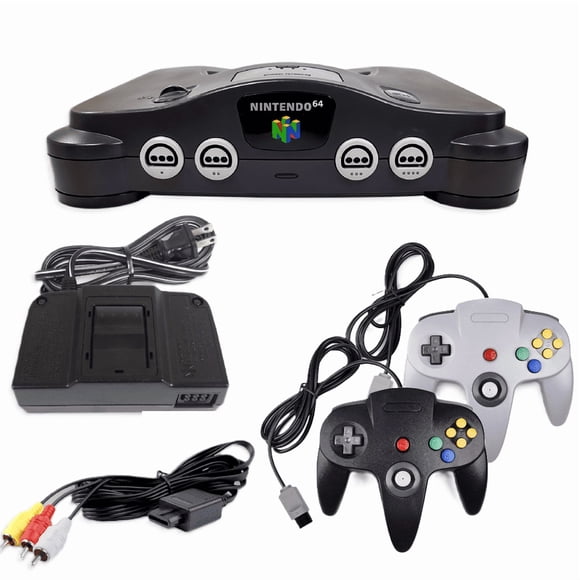 Nintendo 64 - N64 Video Game Console System with 2 Pack Retrofam N64 Controller Black & Gray (Refurbished)