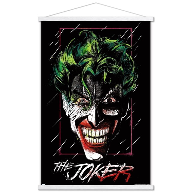 DC Comics - The Joker - Affiche Murale Gros Plan, 14,725 Pouces x 22,375 Pouces Mettant en Vedette un Gros Plan des Cheveux Verts et du Visage Blanc du Joker avec des Lèvres Rouges sur Fond Noir, Encadrée d'Une Fine Bordure Rectangulaire Rouge et d'Un Texte Audacieux Stylisé « The Joker » au Bas, Imprimée sur Papier d'Affiche Lustré, Convenant à l'Art Mural et à la Déco Intérieure.
