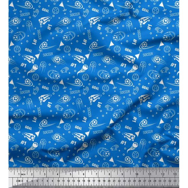 Soimoi Polyester Crepe Fabric Geometric Sign,Flag & Football Sports Fabric Prints by Yard 42 Inch Wide