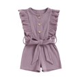 thumbnail image 1 of SUNSIOM Infant Baby Girl Summer Jumpsuit Solid Color Ruffled Sleeveless Round Neck Button Romper Shorts with Belt, 1 of 9