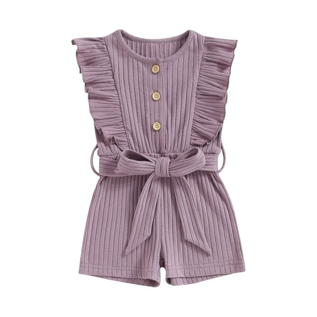 SUNSIOM Infant Baby Girl Summer Jumpsuit Solid Color Ruffled Sleeveless Round Neck Button Romper Shorts with Belt