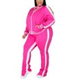 thumbnail image 3 of MAWCLOS Women Plus Size Slim Leg Sweatsuits Running Long Sleeve Jacket+Sweatpants Rose Red L, 3 of 6