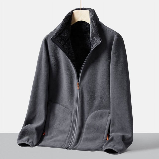Veste en Molleton Polaire à Fermeture Éclair Intégrale Double Face pour Hommes avec Doublure Sherpa