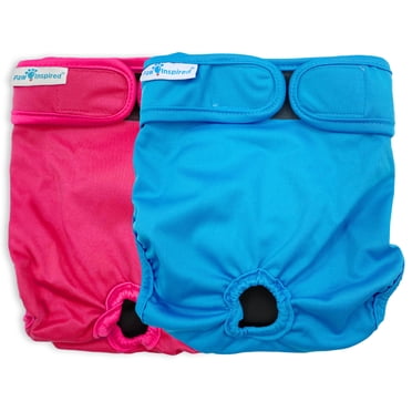 Paw Inspired 2ct Washable Reusable Dog Diapers for Female Doggie, Puppy, Cat | Cloth Diapers for Dogs in Heat, Pet Diapers | Incontinence Diapers that Stay On (Assorted (Black Lining), Large)