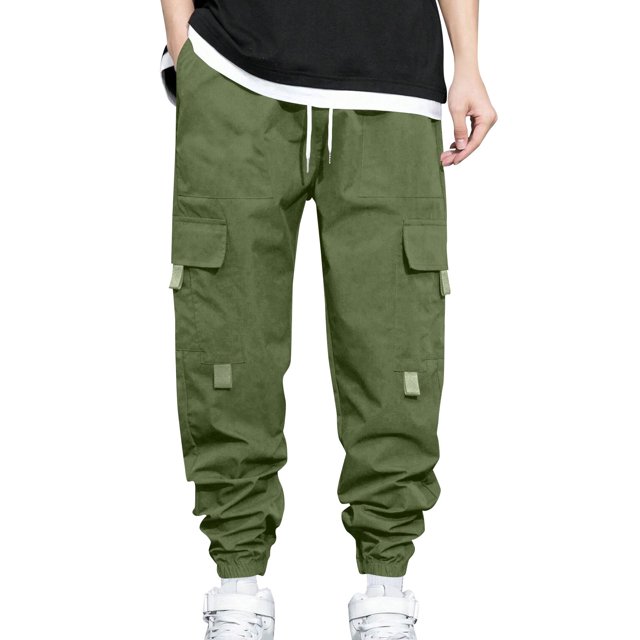Diufon Pantalon Cargo Large pour Hommes Taille Élastique Décontractée avec Cordon de Serrage pour Randonnée en Plein Air avec Poches