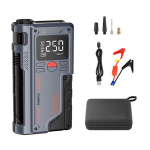 Riwcyla 14.8V Tire Inflator Car Emergency Jump Starter 1000A Peak 10000mAh Air Pump Battery Booster Device to 4.0L Gas/2.5L Diesel Engines Portable Bank with Storage Bag