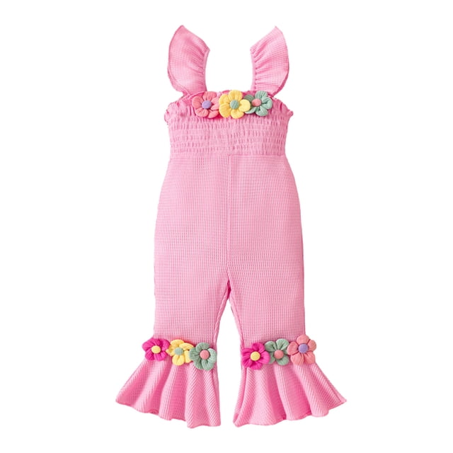 MIASHUI Stylish Girls Romper Jumpsuit Floral Design Fly Sleeve Casual Wear for Spring and Summer