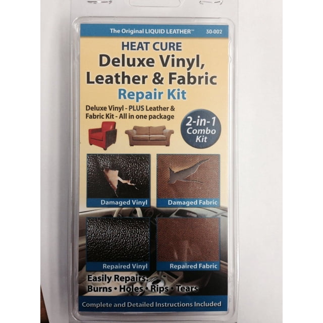 Liquid Leather Pro Trousse de Réparation pour Cuir et Vinyle (30-039) Emballage Présentant des Outils et des Matériaux pour Réparer les surfaces en Cuir, Vinyle et Tissu. Comprend un Outil Thermique, des Composés de Couleur, un film de Collage, des Papiers de grain et des instructions pour Fixer les Trous, Déchirures, Déchirures et Brûlures. Convient à l'Entretien du Cuir de Chaussure et du Suède.