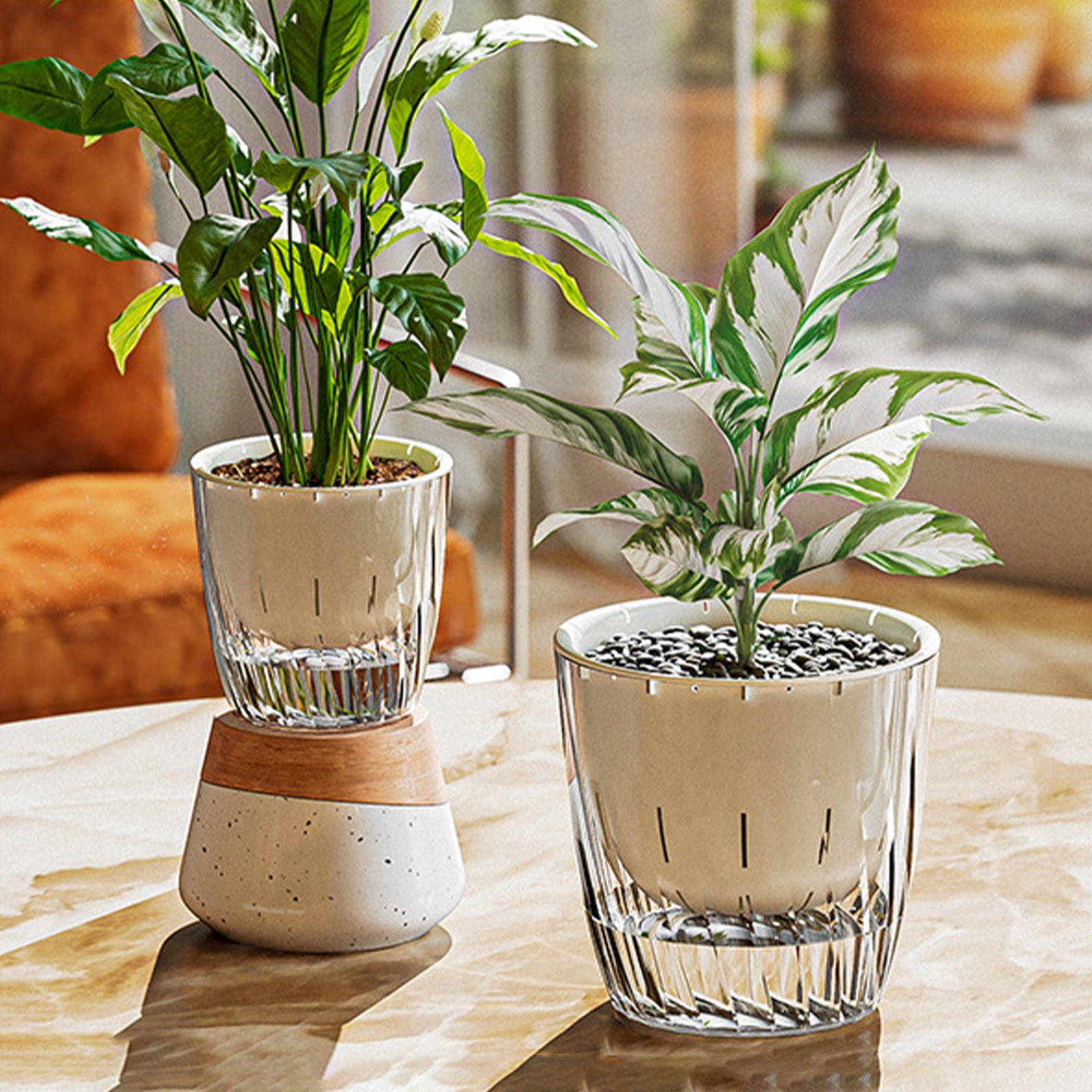 Kadlawus Transparent Self Watering Flower Pot, Double Layer Water Storage Planter, Lazy Office Plant Pot for Succulents, Herbs, Indoor Plants