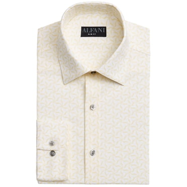 Alfani Chemise Habillée de Performance Extensible 2 Sens pour Homme, Coupe Ajustée, Jaune/blanc, Très Grand 17/17,5 – 36/37