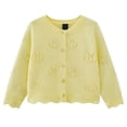 thumbnail image 1 of Cardigans en Tricot pour Enfants, Petites Filles, Cardigan Court à Boutons devant, Couleur Unie, Col Ras du Cou, Manches Longues, Tricot, Hauts de Printemps et d'Automne, Jaune, 4-5 Ans, 1 of 8