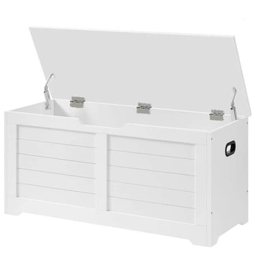 Banc de Rangement d'Entrée, Armoire de Rangement pour Chaussures avec 2 Charnières de Sécurité, Blanc