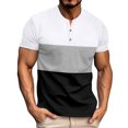 thumbnail image 1 of hopeusnice T-Shirt à Manches Courtes à Blocs de Couleur pour Homme, Col Henley, Coupe Ajustée, Gris, TG, 1 of 6