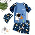 thumbnail image 3 of WEIYLL Swimsuits for Girls Swim Short Sleeve Shirt Raglan Trunks Rash Guard Kids Bathing Suit 3 Pcs for 5-6 Years, 3 of 3