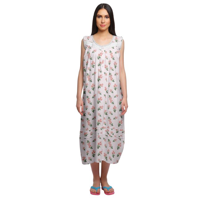 Moomaya Robe de Nuit d'Allaitement à Col Rond Imprimée pour Femmes en Coton